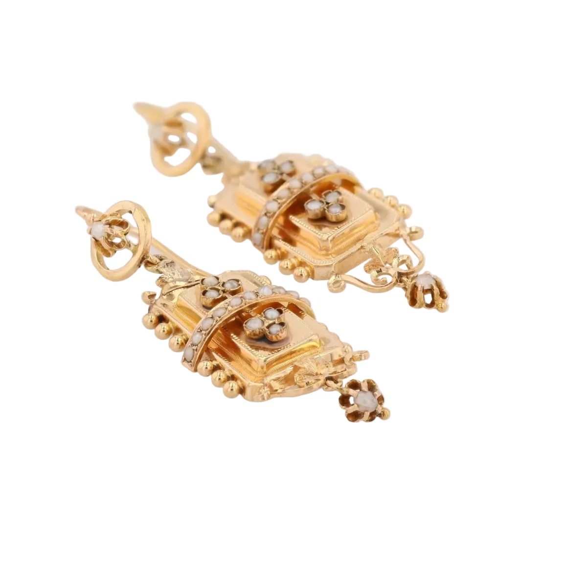 Boucles d'oreilles Pendantes en or rose et perles - Image 3
