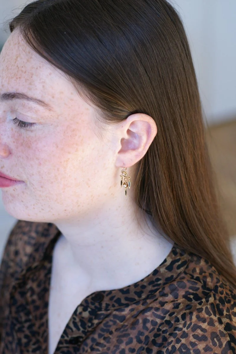 Boucles d'Oreilles Anciennes Pendantes Email et Perles - Image 3