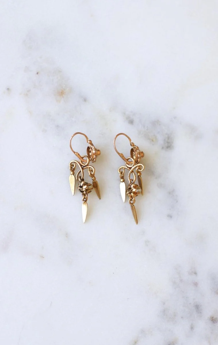 Boucles d'Oreilles Anciennes Pendantes Email et Perles - Image 8