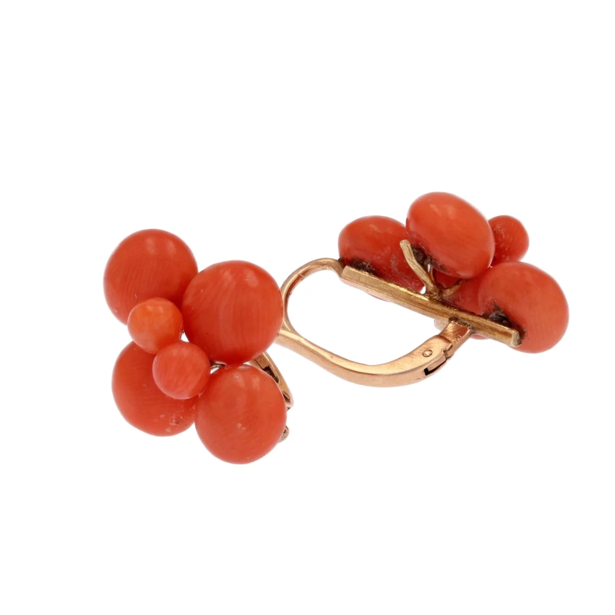 Boucles d'oreilles Dormeuses en or jaune et corail - Image 3