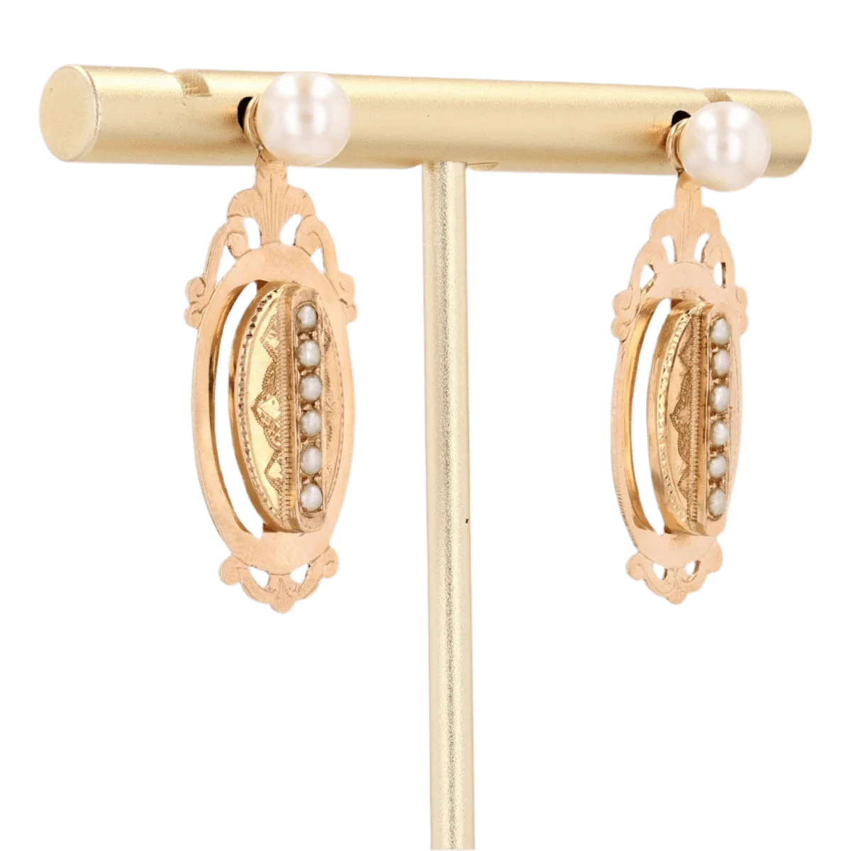 Boucles d'oreilles Puces en or jaune, or rose et perles - Image 3