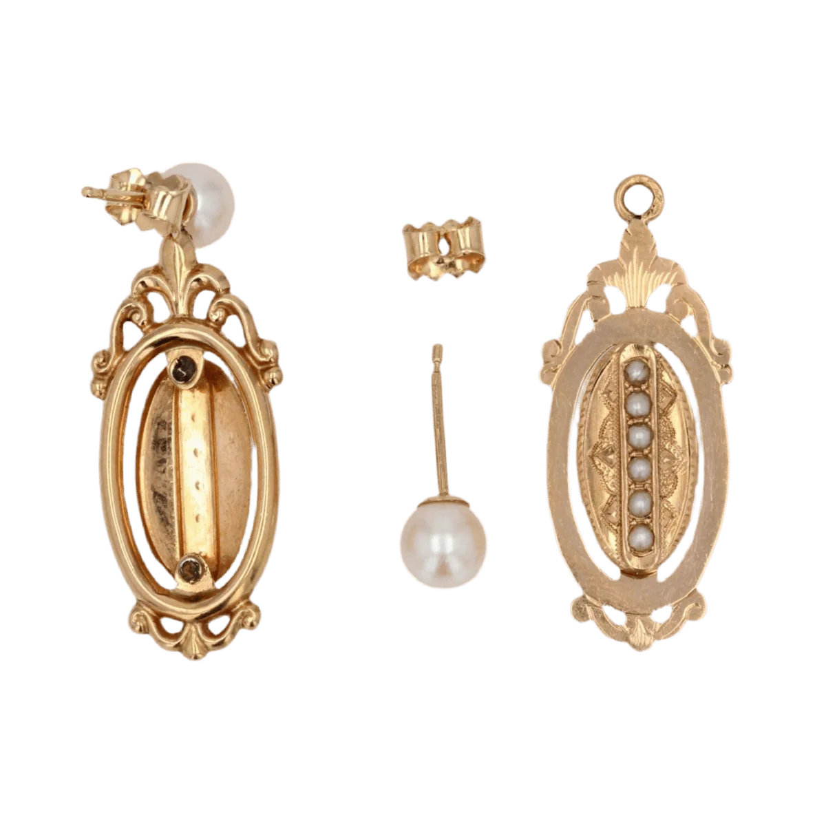 Boucles d'oreilles Puces en or jaune, or rose et perles - Image 5