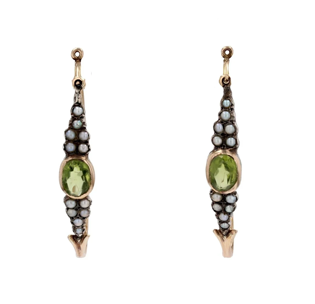 Boucles d'oreilles Pendantes en or jaune, argent et perles