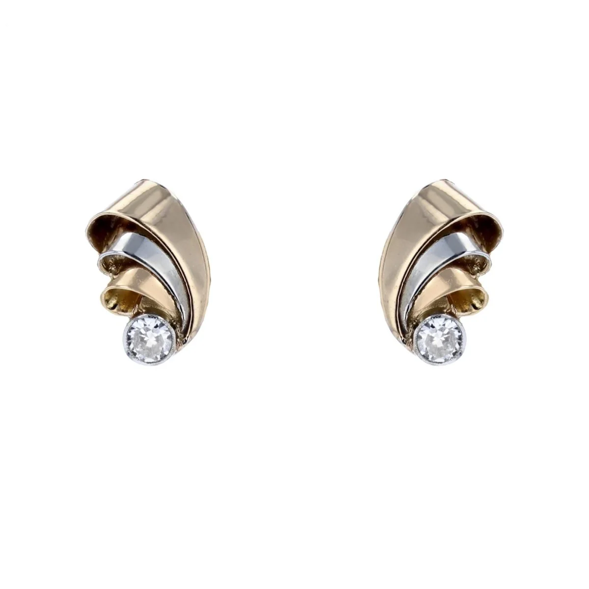 Boucles d'oreilles Dormeuses en or jaune, or blanc et diamants