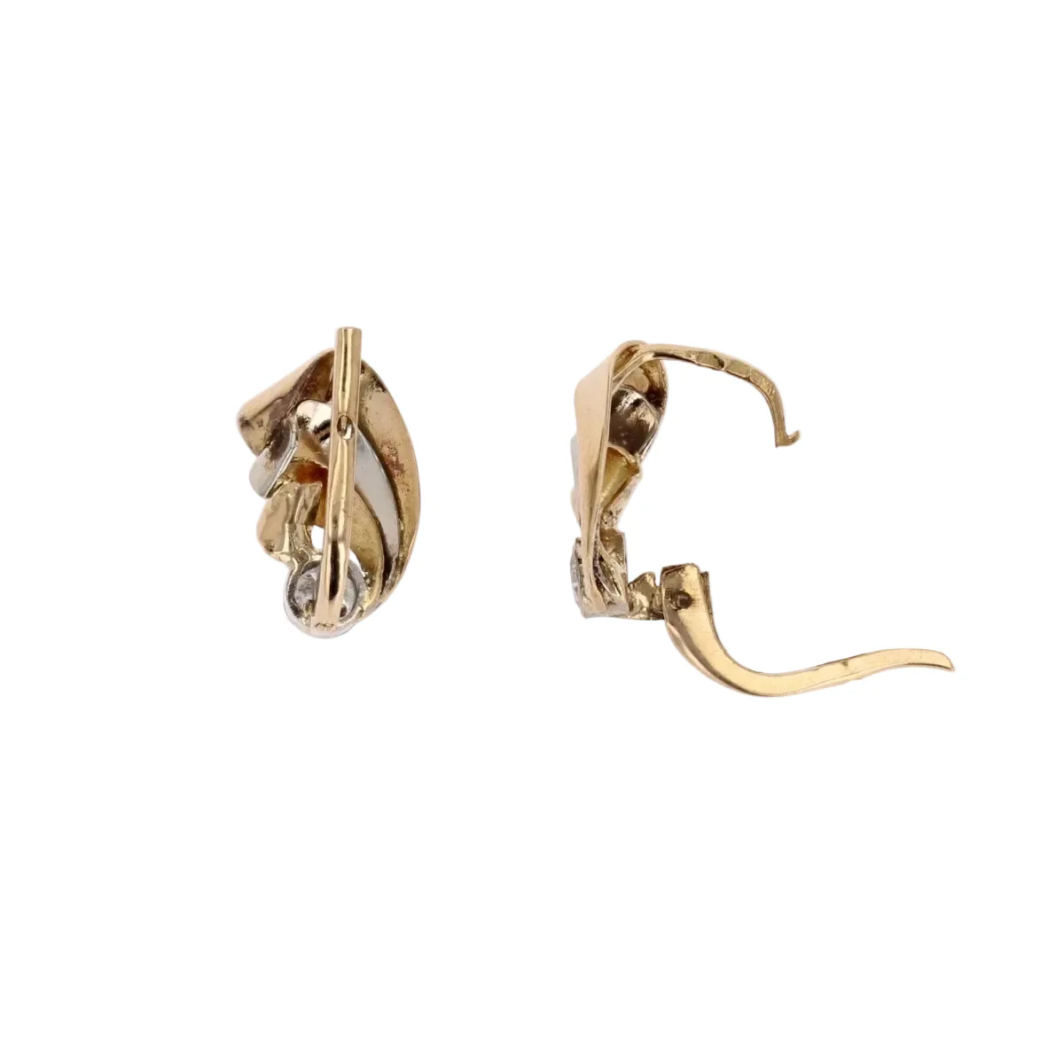 Boucles d'oreilles Dormeuses en or jaune, or blanc et diamants - Image 4