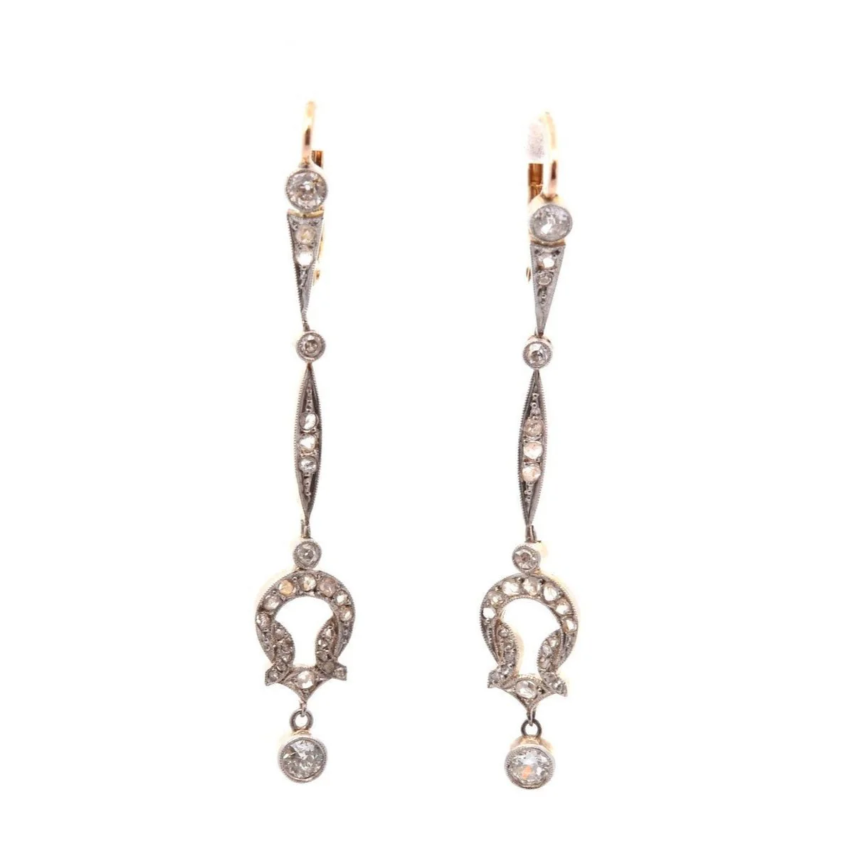 Boucles d'oreilles Pendantes en or jaune, platine et diamants