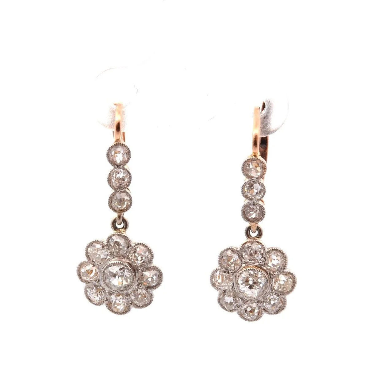 Boucles d'oreilles Dormeuses en or jaune, platine et diamants
