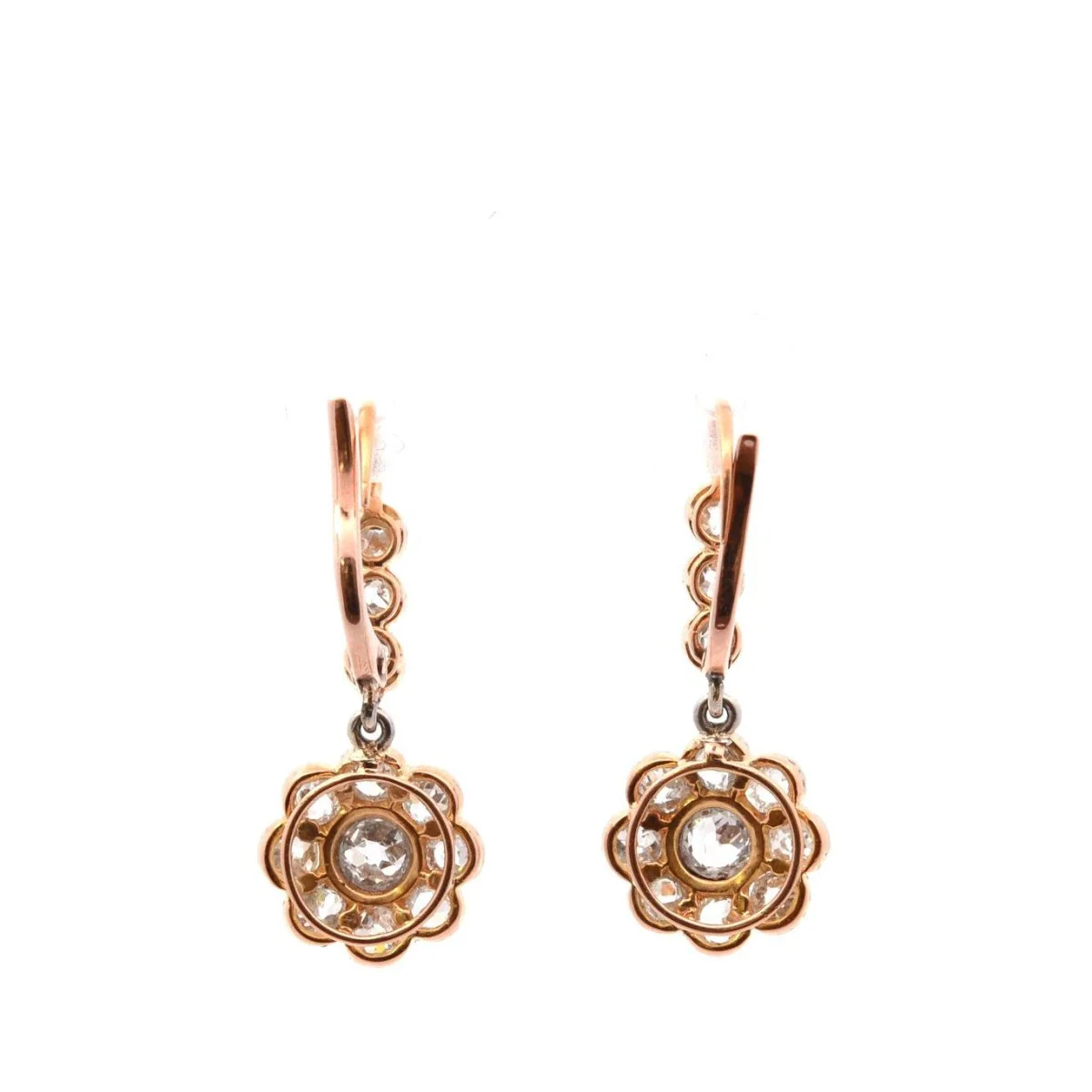 Boucles d'oreilles Dormeuses en or jaune, platine et diamants - Image 2