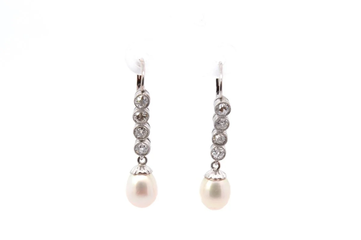 Boucles d'oreilles art déco diamants et perles de culture d'eau douce - Image 2