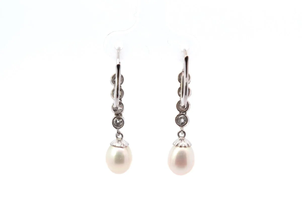 Boucles d'oreilles art déco diamants et perles de culture d'eau douce - Image 3