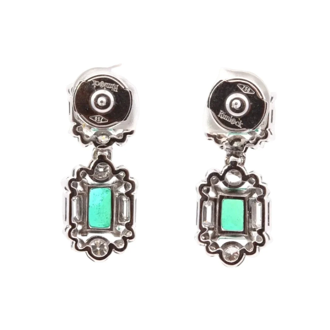 Boucles d'oreilles Puces en or blanc, platine, émeraudes et diamants - Image 2
