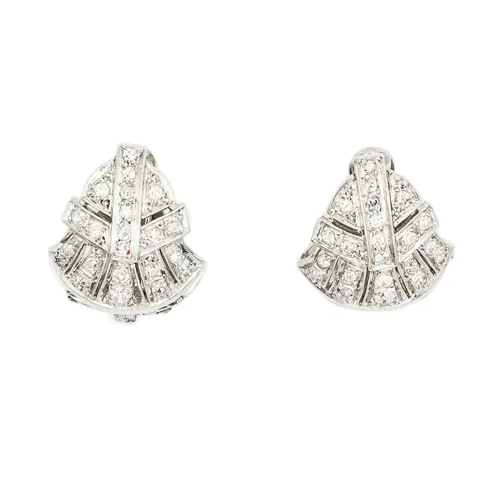 Boucles d'oreilles Clip Art déco en platine et diamants