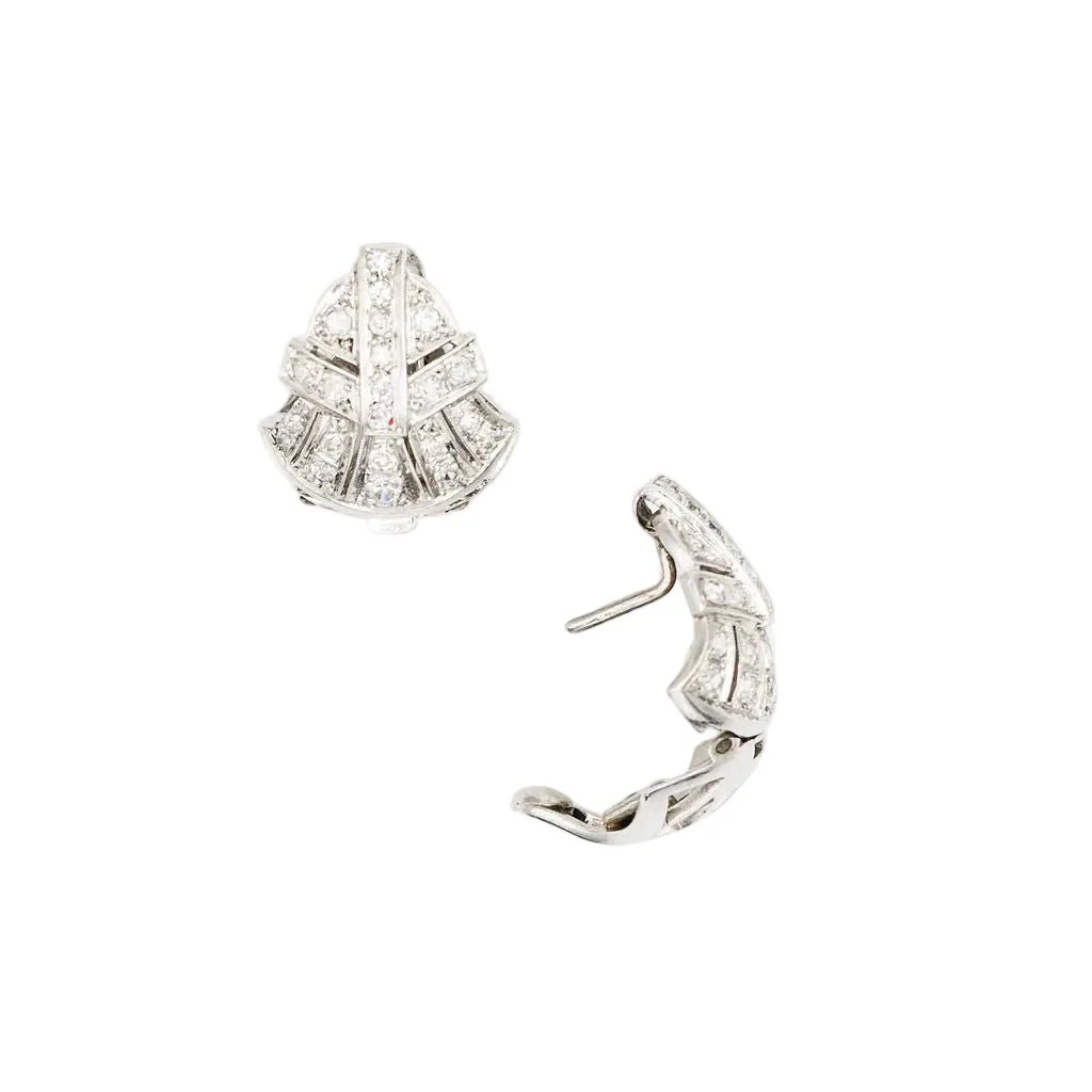 Boucles d'oreilles Clip Art déco en platine et diamants - Image 4