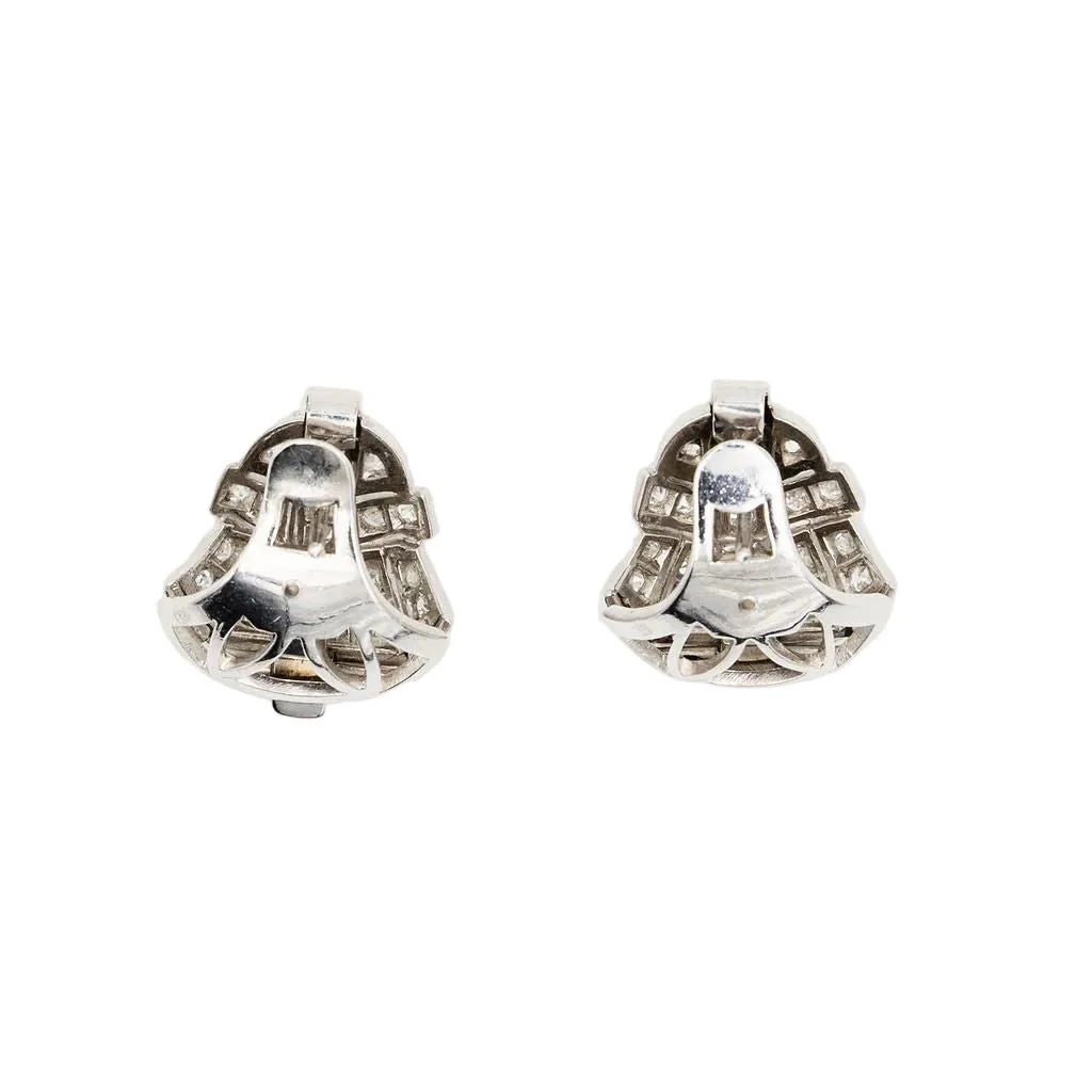 Boucles d'oreilles Clip Art déco en platine et diamants - Image 5