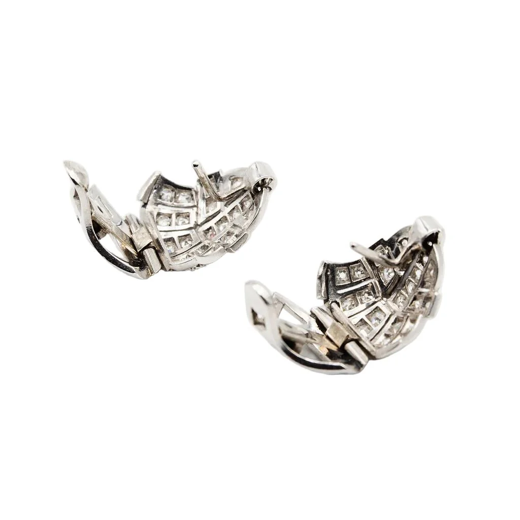Boucles d'oreilles Clip Art déco en platine et diamants - Image 7