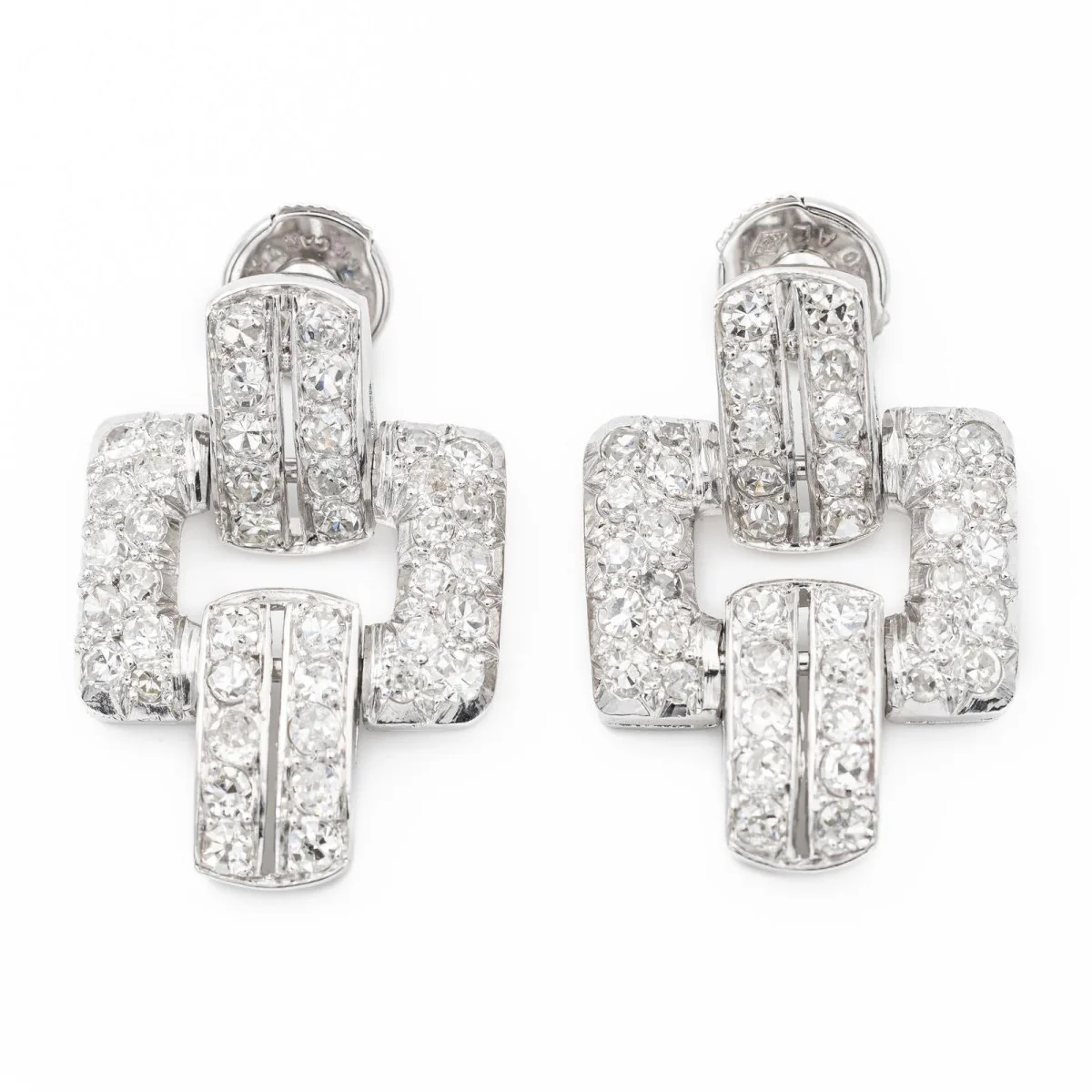 Boucles d'oreilles Pendantes Alpa art déco en platine, or blanc et diamants