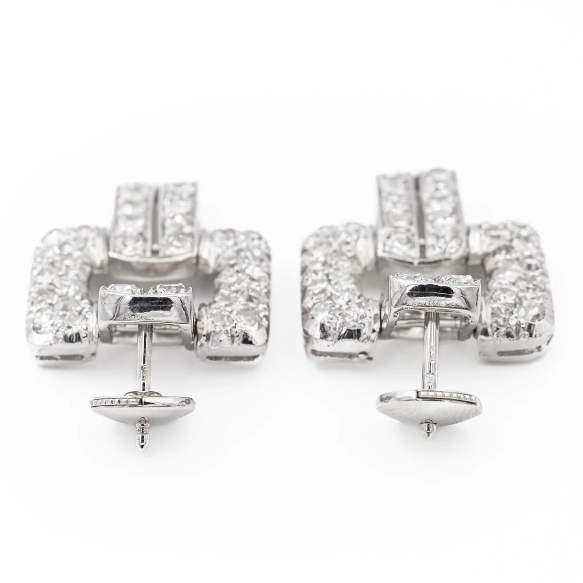 Boucles d'oreilles Pendantes Alpa art déco en platine, or blanc et diamants - Image 4