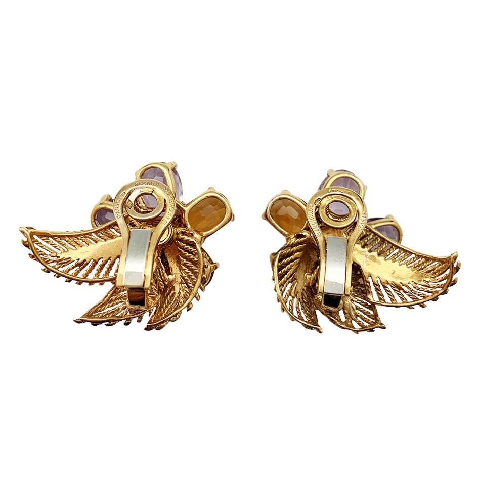 Boucles d'oreilles BOUCHERON "Fleur" or jaune et platine, pierres de couleur - Image 5