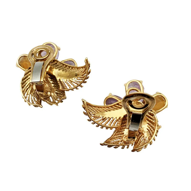Boucles d'oreilles BOUCHERON "Fleur" or jaune et platine, pierres de couleur - Image 8
