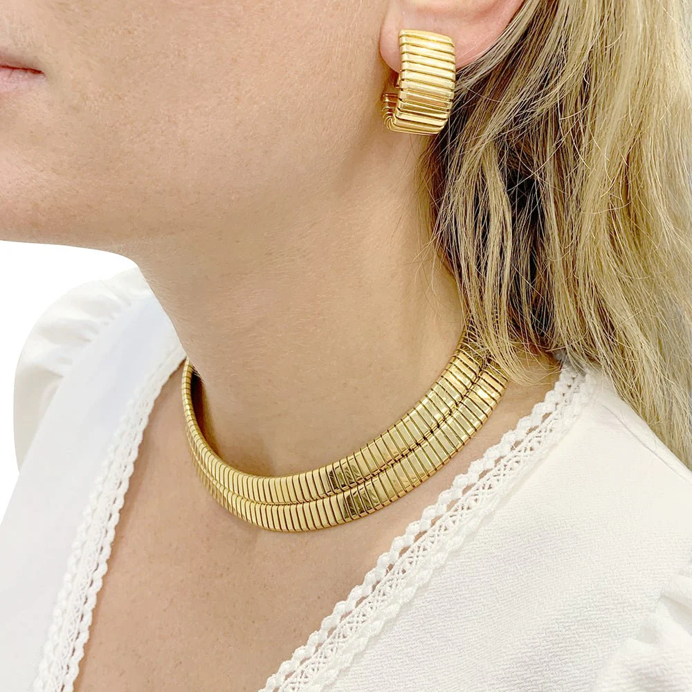 Boucles d'oreilles BULGARI, "Tubogas" en or jaune - Image 3