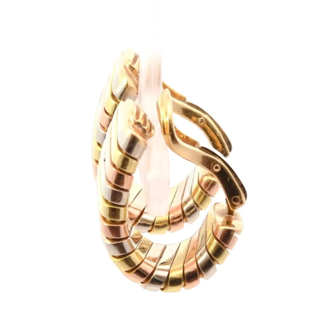 Boucles d'oreilles Clips BULGARI "Tubogas" en or jaune, or blanc et or rose - Image 2