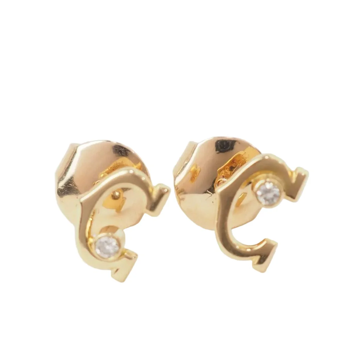 Boucles d'oreilles Puces CARTIER "C" en or jaune et diamants - Image 3
