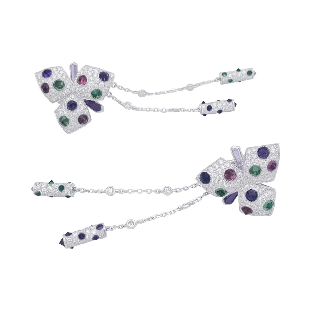 Boucles d'oreilles CARTIER "Caresse d'Orchidée"en or blanc, diamants et pierres de couleurs - Image 3