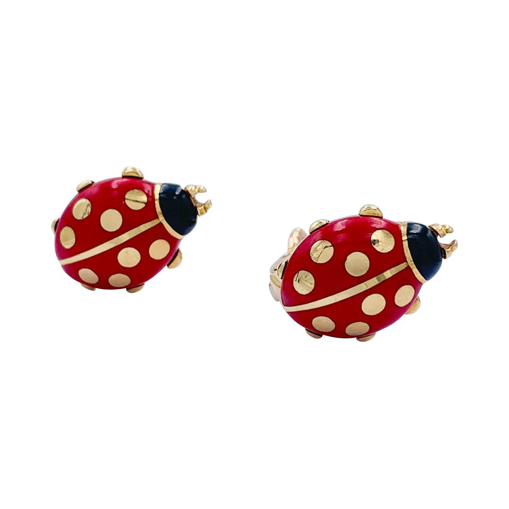 Boucles d'oreilles Cartier, "Coccinelles", or jaune, émail - Image 5