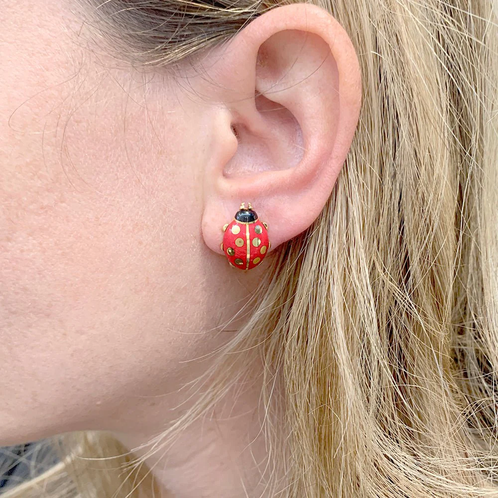 Boucles d'oreilles Cartier, "Coccinelles", or jaune, émail - Image 7