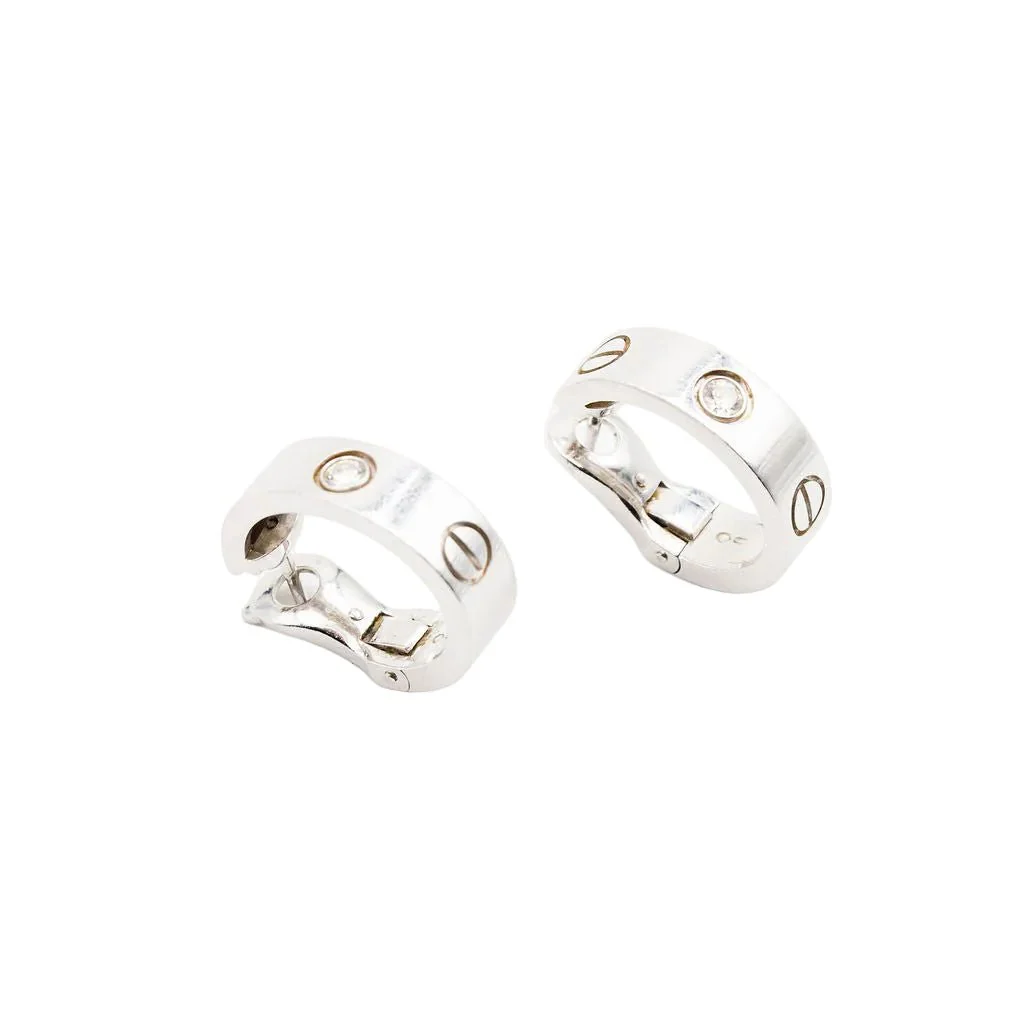 Boucles d'oreilles Créoles CARTIER "Love" en or blanc et diamants - Image 6