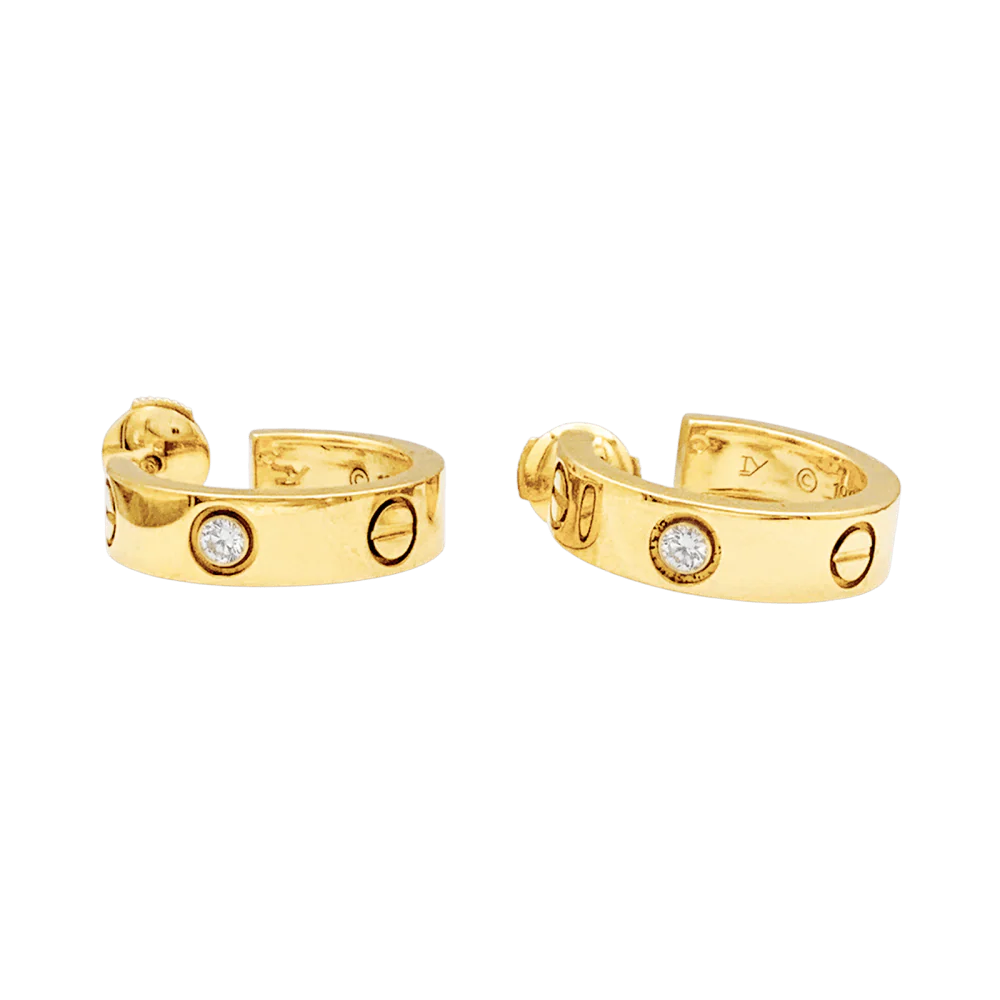 Boucles d'oreilles Créoles CARTIER "Love" en or jaune et diamants - Image 3