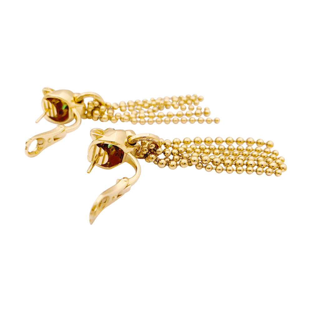 Boucles d'oreilles Pendantes CARTIER "Panthère" en or jaune, grenats, onyx et diamants - Image 5
