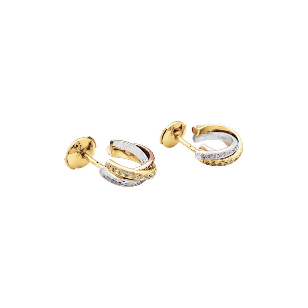 Boucles d'oreilles Créoles CARTIER "Trinity" en or blanc, or jaune, or rose et diamants - Image 3