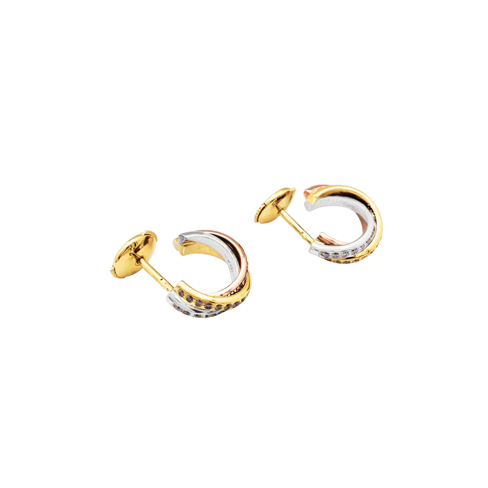 Boucles d'oreilles Créoles CARTIER "Trinity" en or blanc, or jaune, or rose et diamants - Image 4