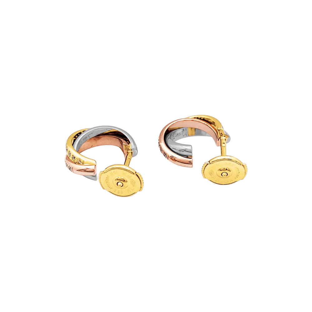 Boucles d'oreilles Créoles CARTIER "Trinity" en or blanc, or jaune, or rose et diamants - Image 5