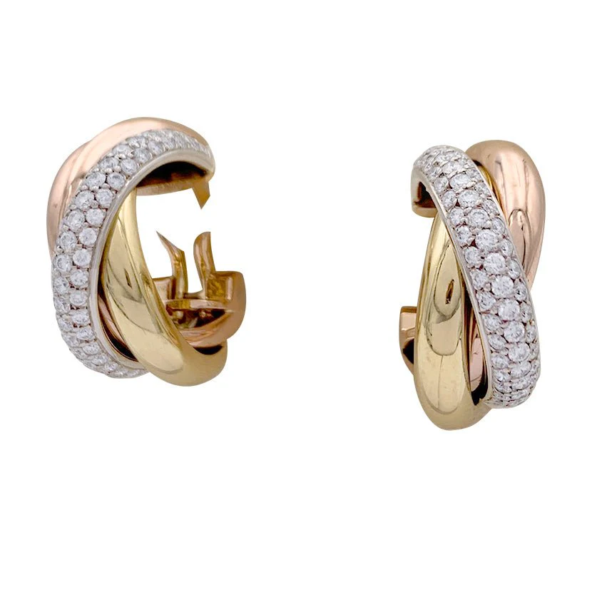Boucles d'oreilles Cartier, "Trinity", 3 ors, diamants.