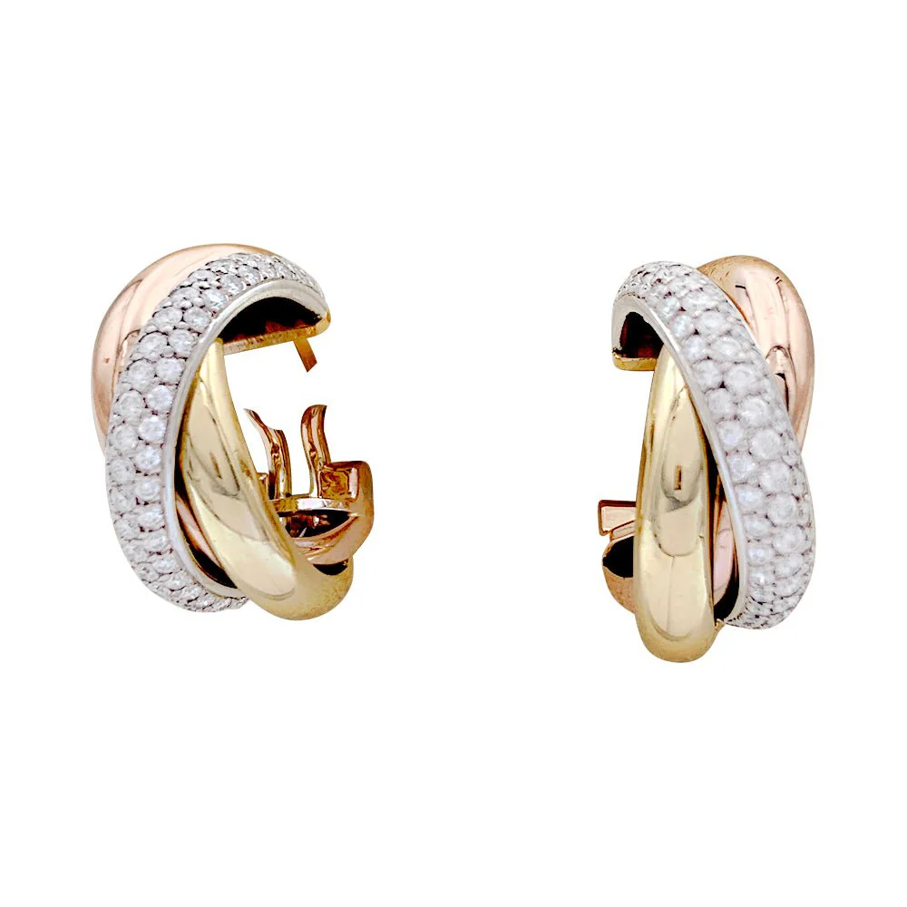 Boucles d'oreilles Cartier, "Trinity", 3 ors, diamants. - Image 3