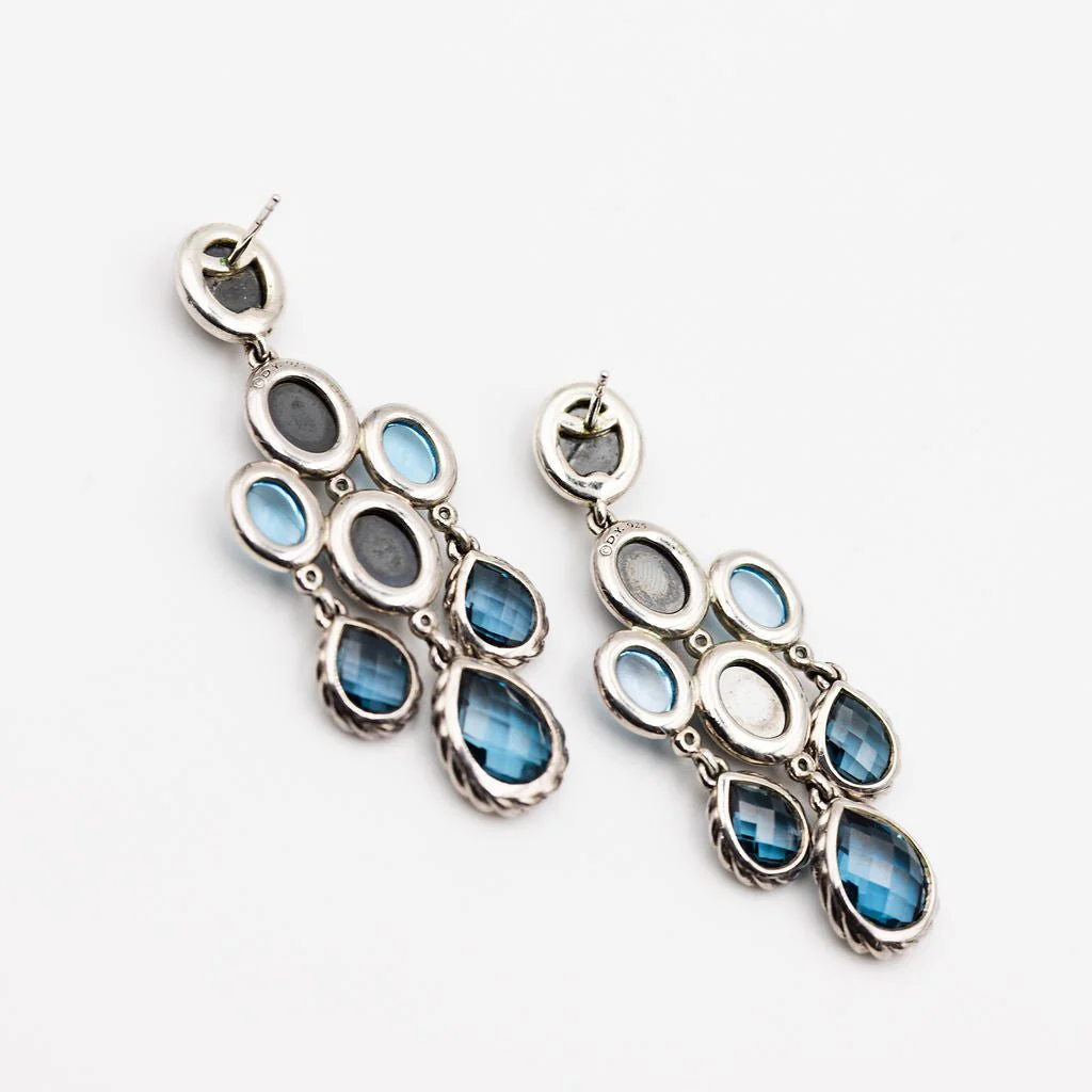 Boucles d'oreilles Chandelier DAVID YURMAN en argent, topaze bleue, hématite et diamant - Image 5