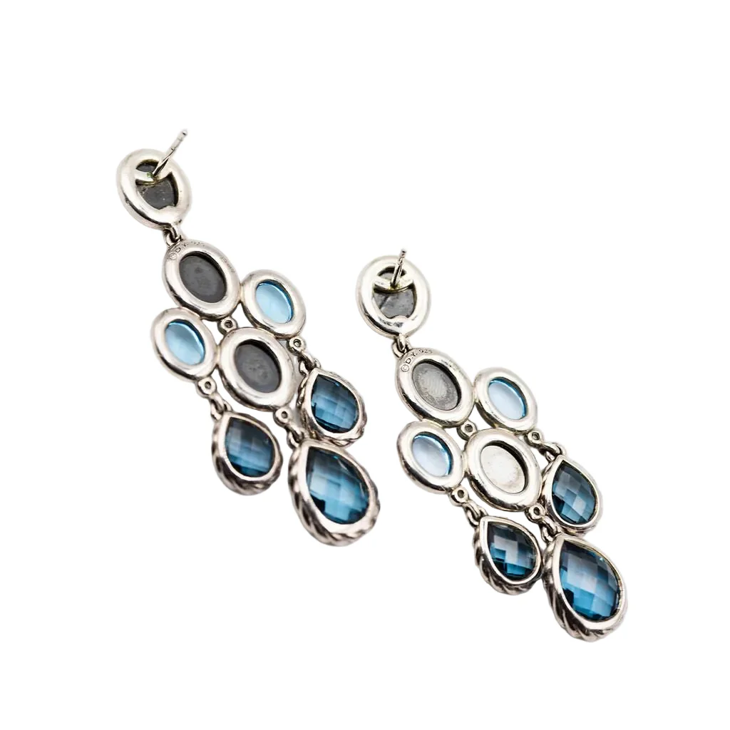 Boucles d'oreilles Chandelier DAVID YURMAN en argent, topaze bleue, hématite et diamant - Image 9