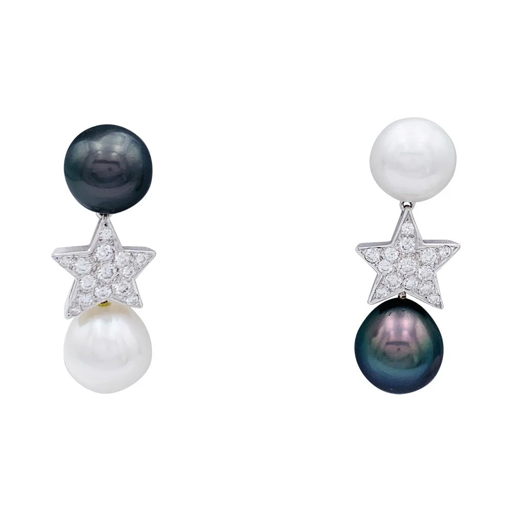 Boucles d'oreilles Chanel, "Comète", or blanc, diamants, perles. - Image 4