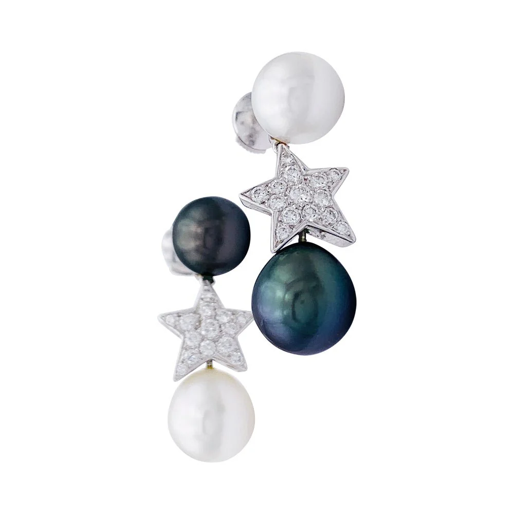 Boucles d'oreilles Chanel, "Comète", or blanc, diamants, perles. - Image 5