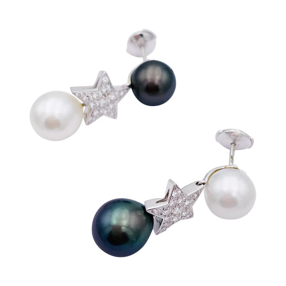 Boucles d'oreilles Chanel, "Comète", or blanc, diamants, perles. - Image 6
