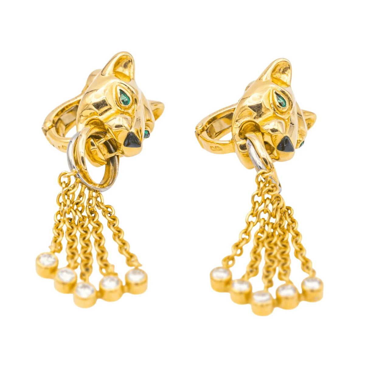 Boucles d'oreilles Clips CARTIER "Panthère" en or jaune, émeraudes et diamants - Image 3