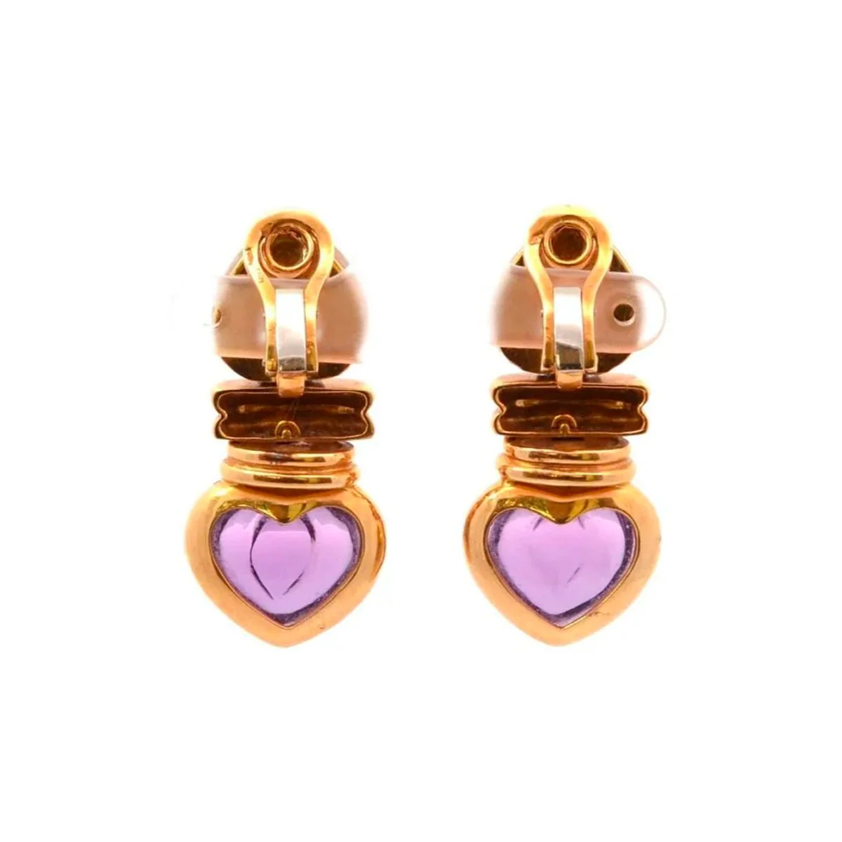 Boucles d'oreilles Clip en or jaune, améthystes et nacre - Image 2