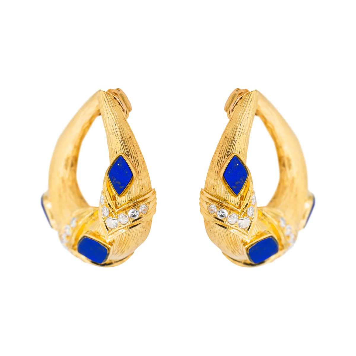 Boucles d'oreilles Clip en or jaune, lapis-lazuli et diamants