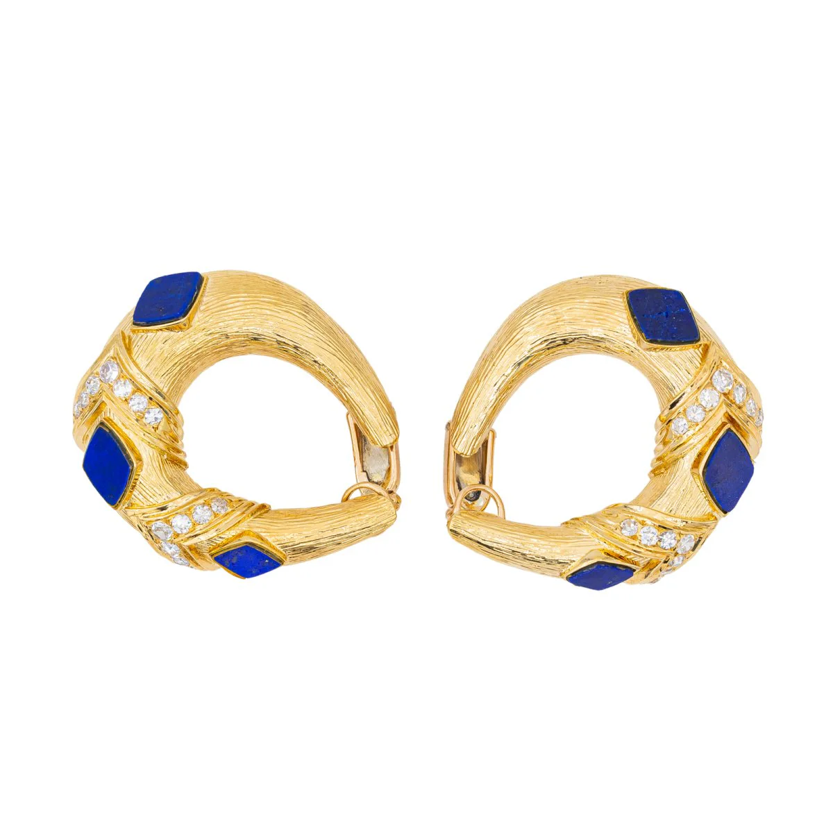 Boucles d'oreilles Clip en or jaune, lapis-lazuli et diamants - Image 3