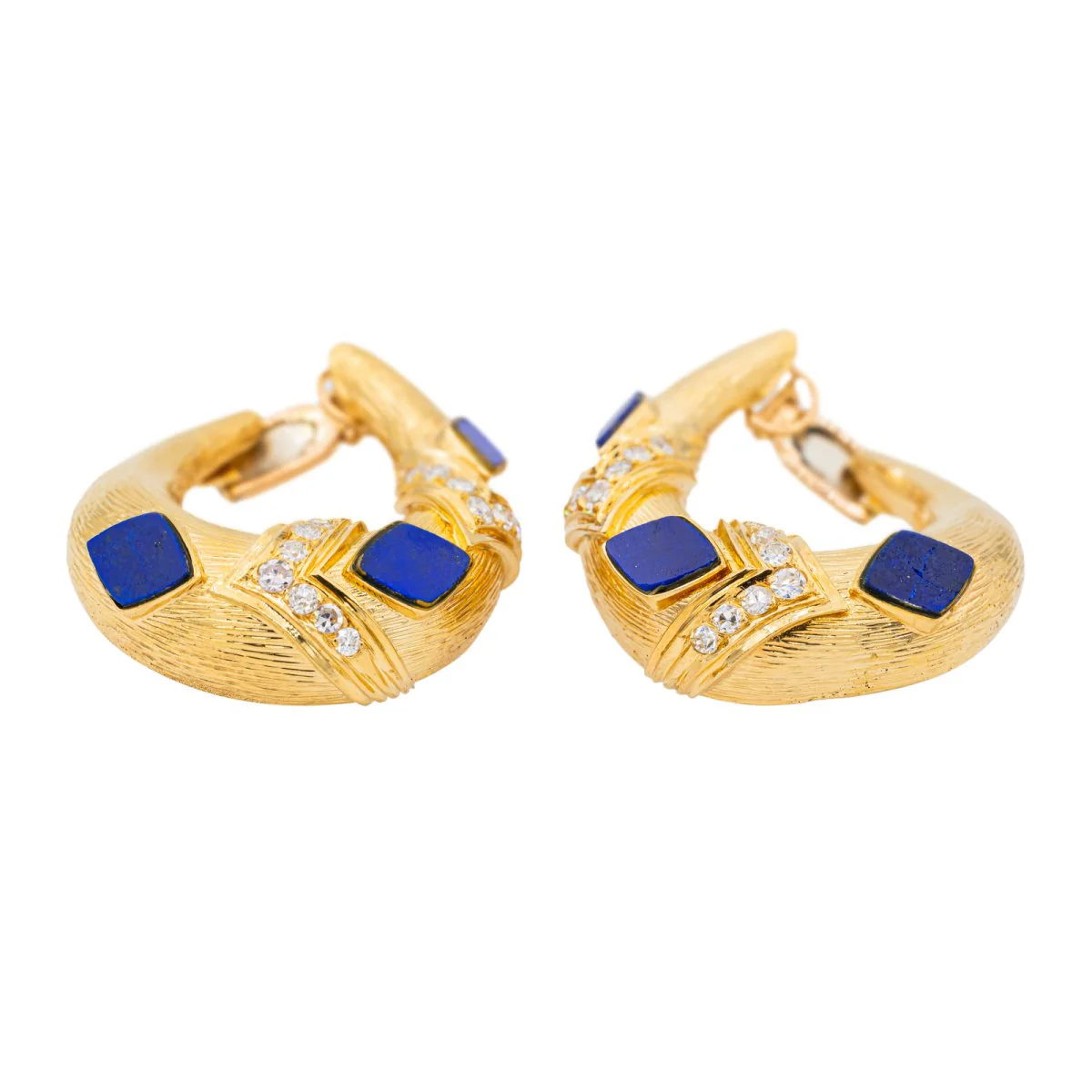 Boucles d'oreilles Clip en or jaune, lapis-lazuli et diamants - Image 4