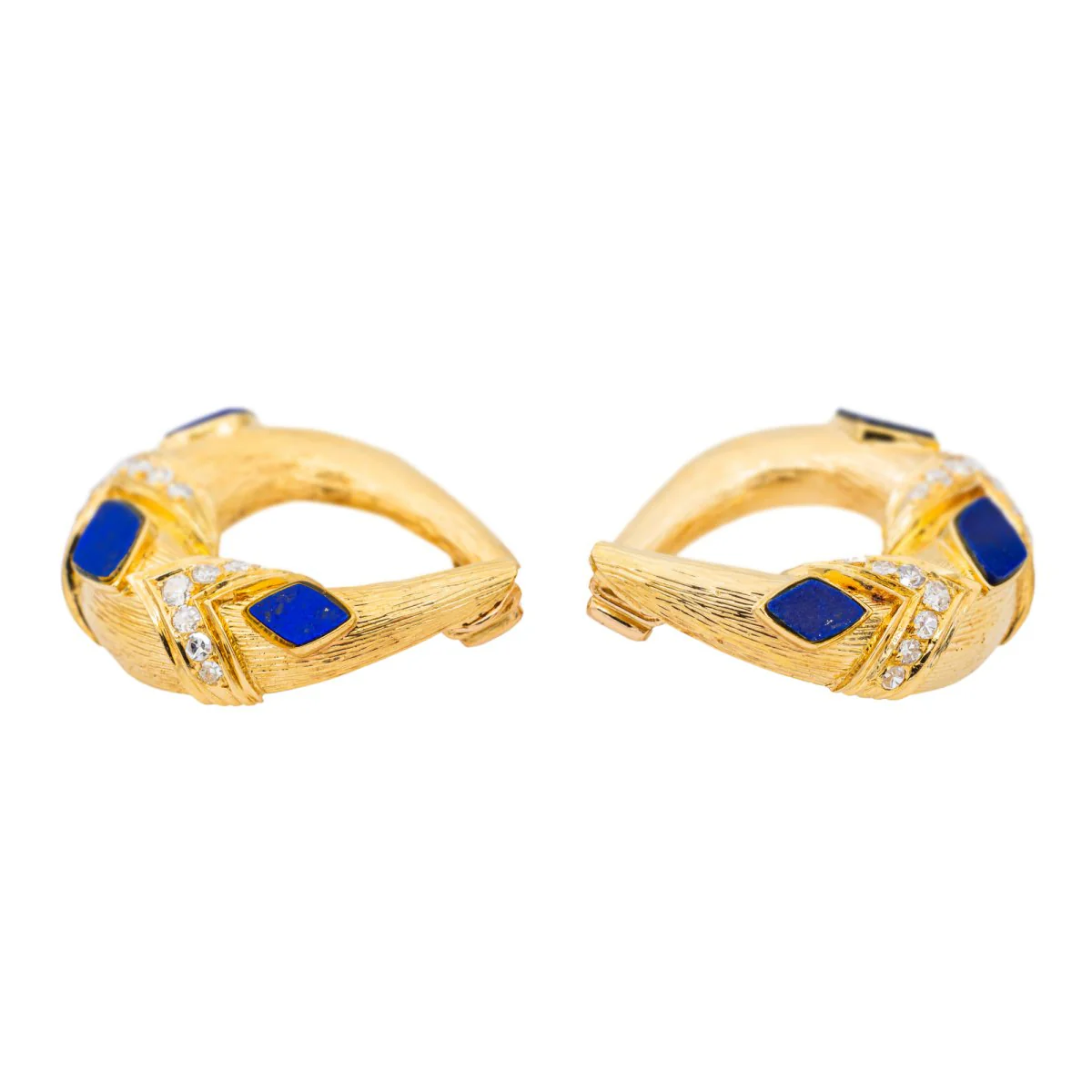 Boucles d'oreilles Clip en or jaune, lapis-lazuli et diamants - Image 5