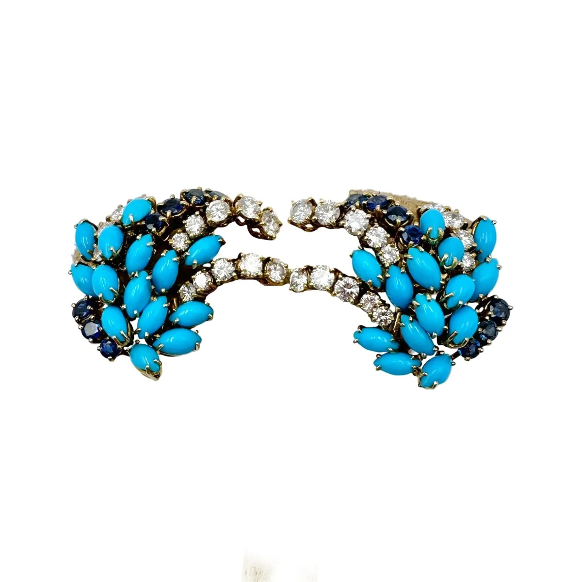Boucles d'oreilles Clips BOUCHERON or jaune, turquoises, saphirs et diamants - Image 3