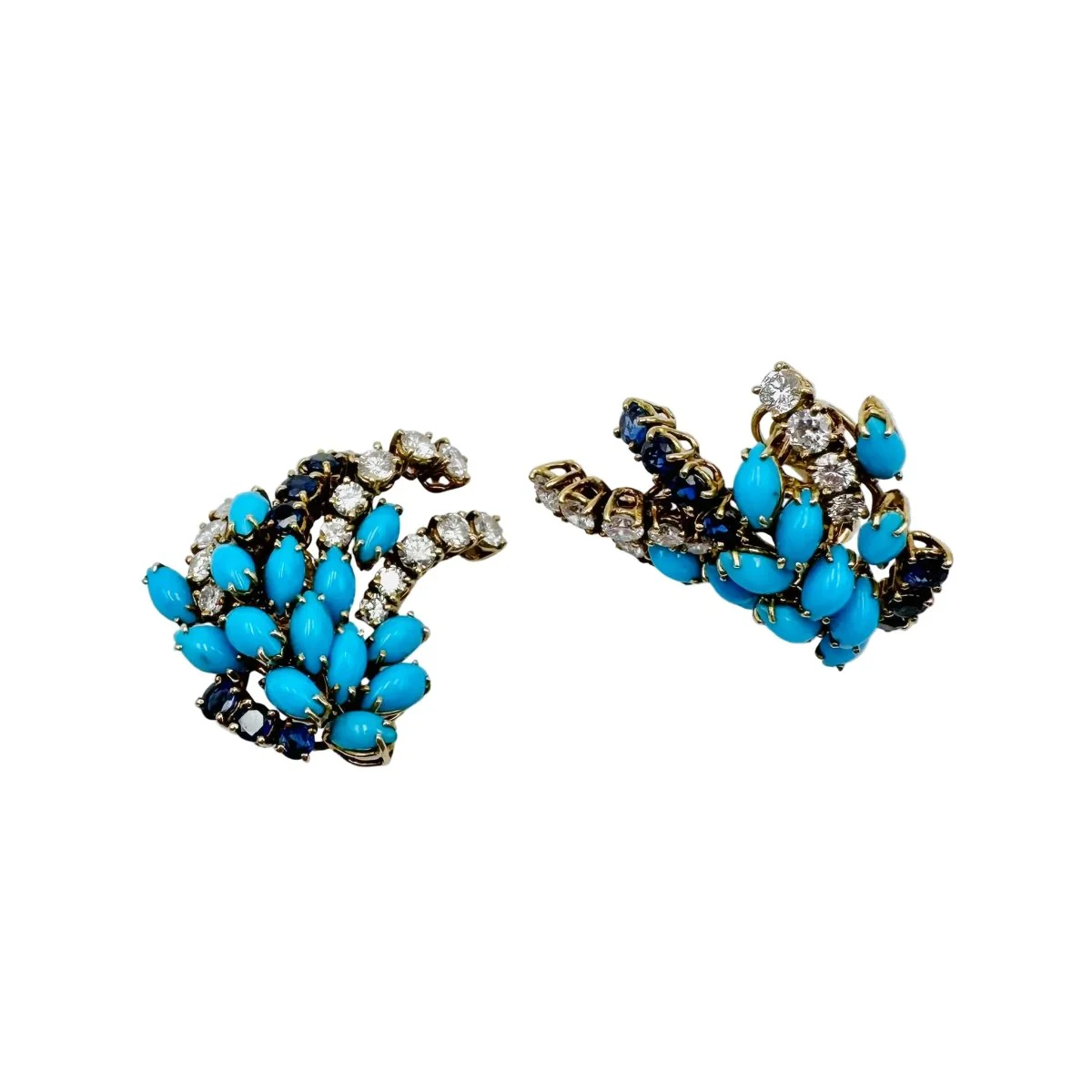 Boucles d'oreilles Clips BOUCHERON or jaune, turquoises, saphirs et diamants - Image 4